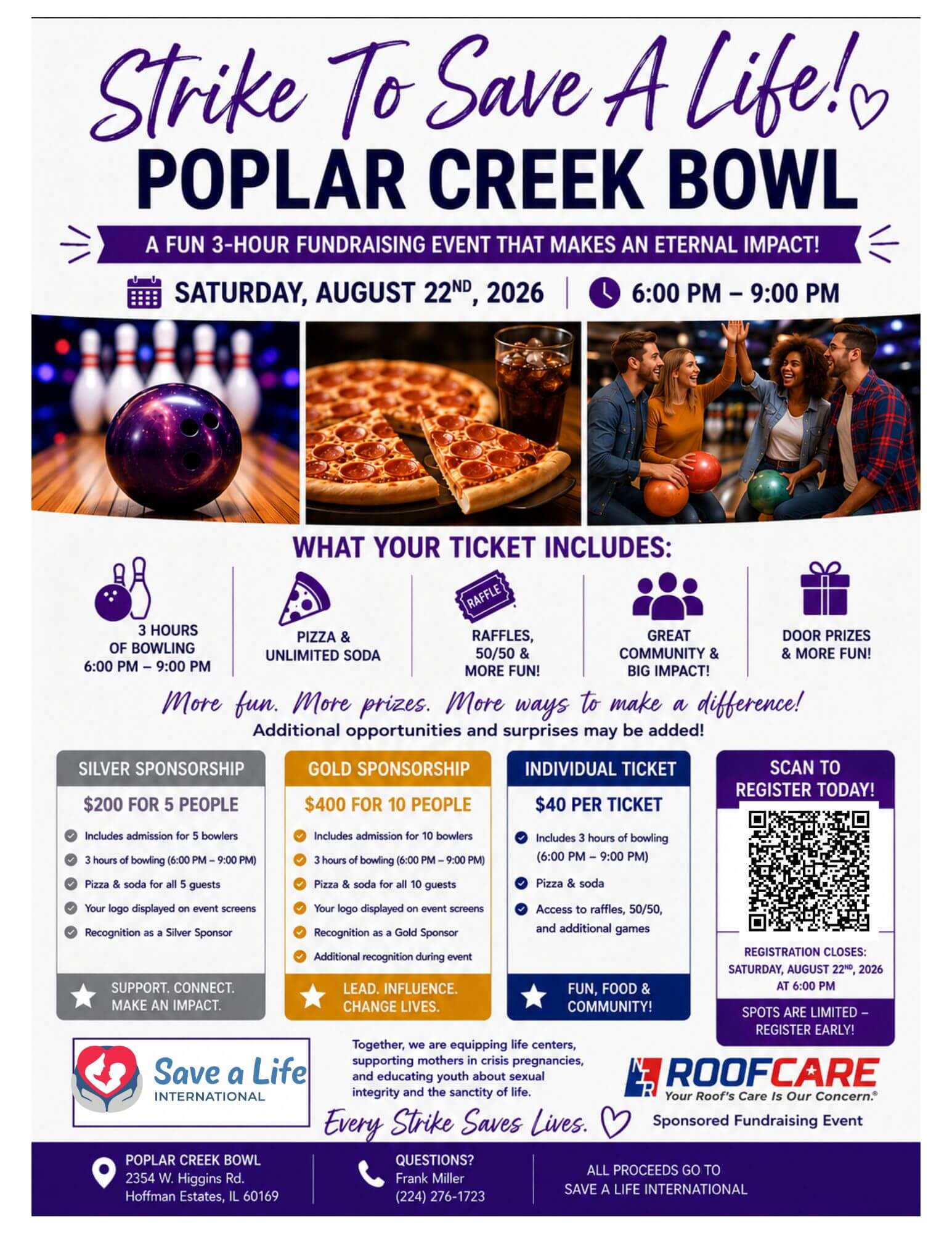 Strike to Save a Life bowling fundraiser flyer