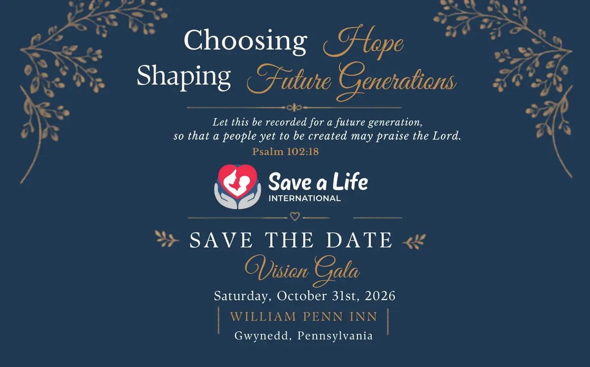 Vision Gala — Choosing Hope, Shaping Future Generations. Save the date: Saturday, October 31, 2026, William Penn Inn, Gwynedd, Pennsylvania.